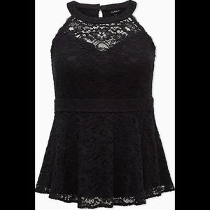 COPY - TORRID | BLACK LACE HIGH NECK PEPLUM TOP | SIZE 1 | NWOT